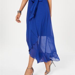 SL Fashions Women's Surplice High Low Maxi Dress Blue Size 6